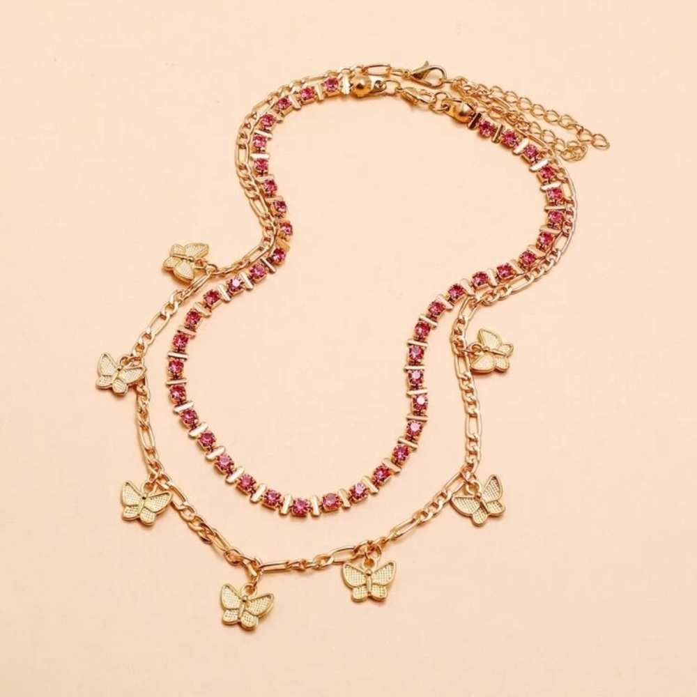3/$30 π Rhinestone Butterfly Layered Necklace - Picture 4 of 4
